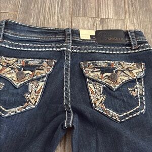 Grace in LA Women's Dark Blue Embroidered Boot Cut Jeans